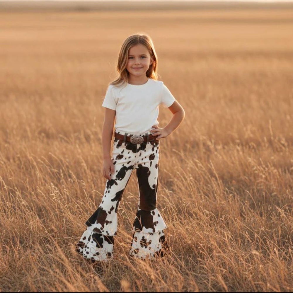Girls Cowprint Bell Bottom Jeans | Western Cowgirl Pants